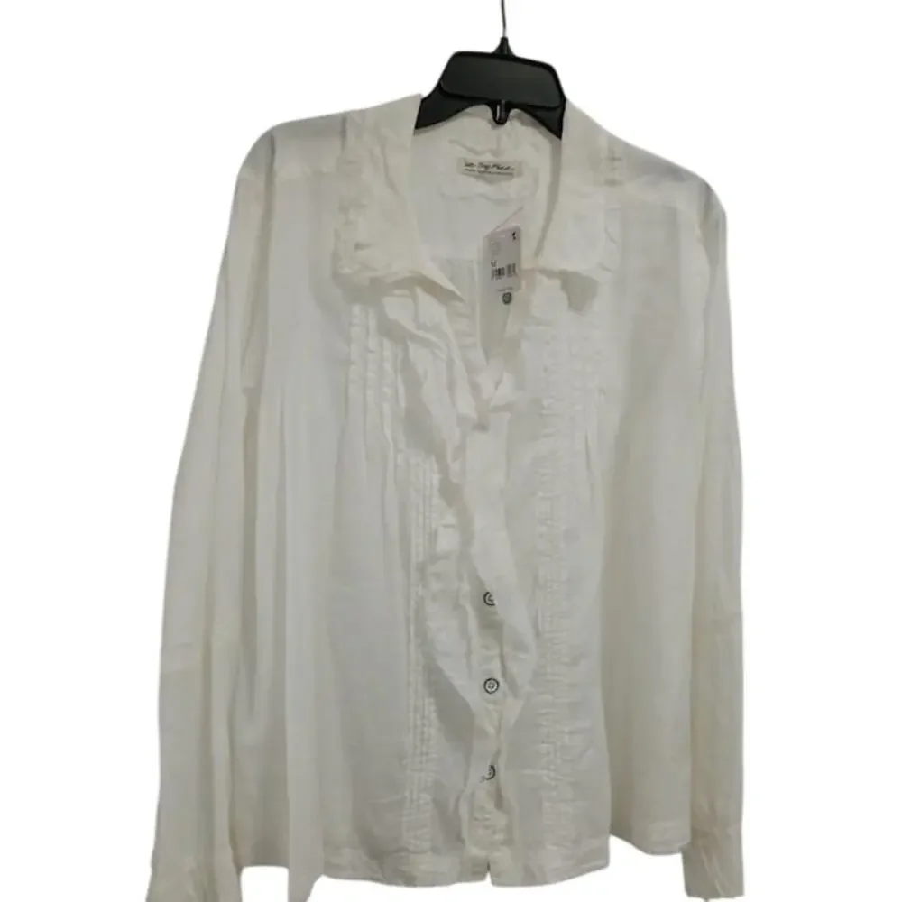 Free People Savannah Ruffle Button Down Blouse Medium New Boho Festival Top $128